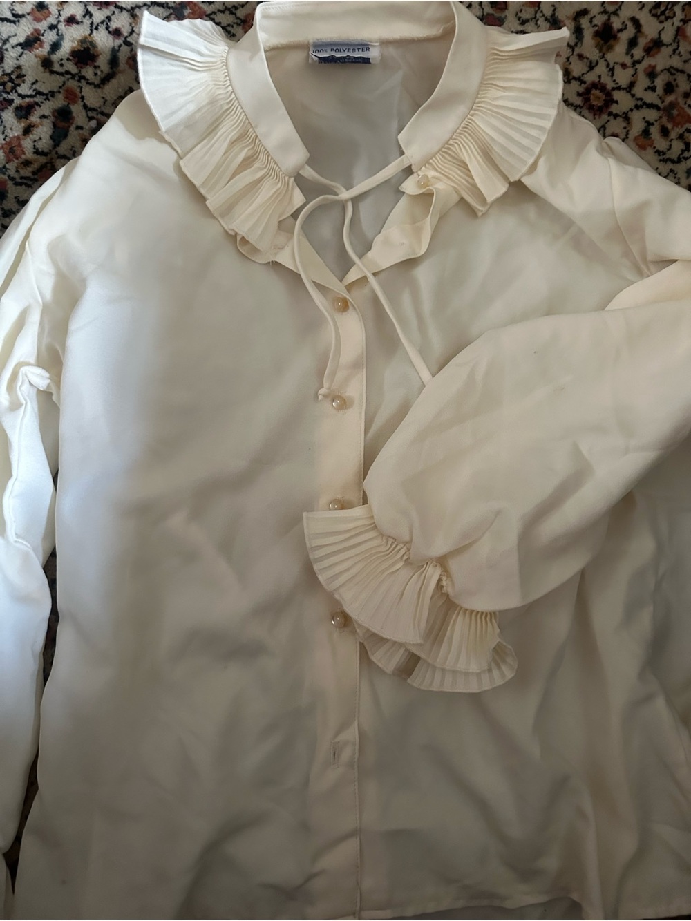 Vintage Ivory Ruffle Collar Button-Up Blouse